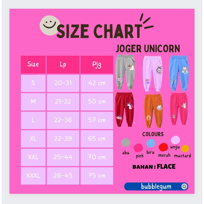 JOGER UNICORN -  Celana Joger Panjang Anak 1-8 Tahun | Celana Joger Anak | Celana Panjang Anak Perempuan