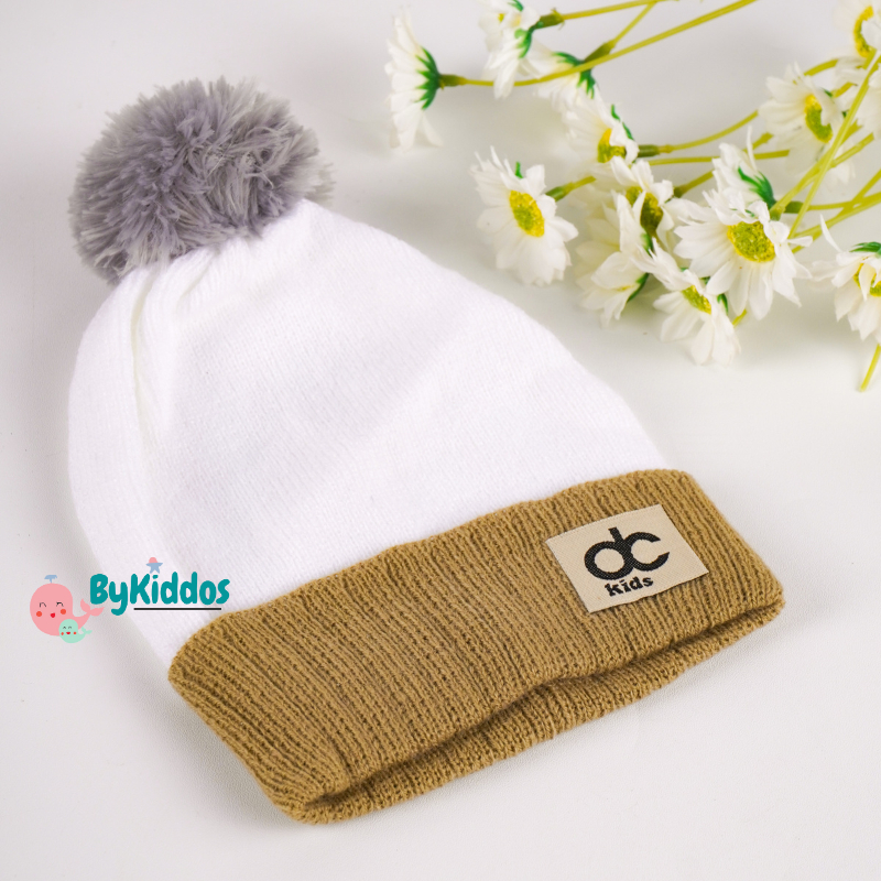 ByKiddos - Topi Rajut Anak Pompom Jambul Motif DC/ Topi Rajut Bayi Pompom Jambul / Topi Kupluk Pompom Anak