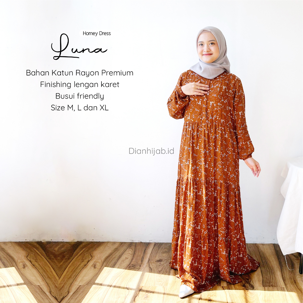 Gamis Dewasa Homey Dress Luna By Dianhijab.id - Bahan Rayon Viscose Premium Gamis Dewasa Luxury Gamis Pengajian Adem Nyaman Dipakai - Bisa COD