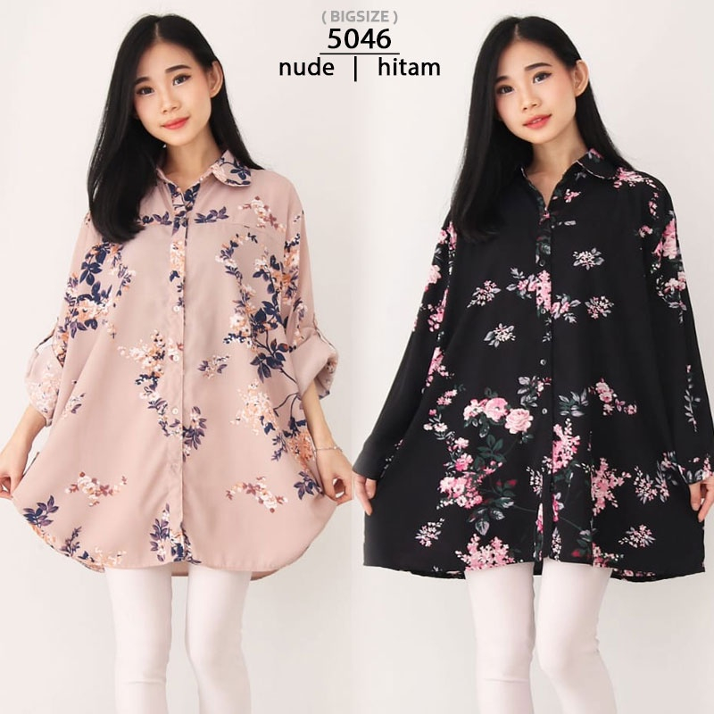 BAJU ATASAN KEMEJA LD 130cm JUMBO BIG SIZE KATUN 5046 XXL XXXL Baju wanita gemuk ibu hamil menyusui 