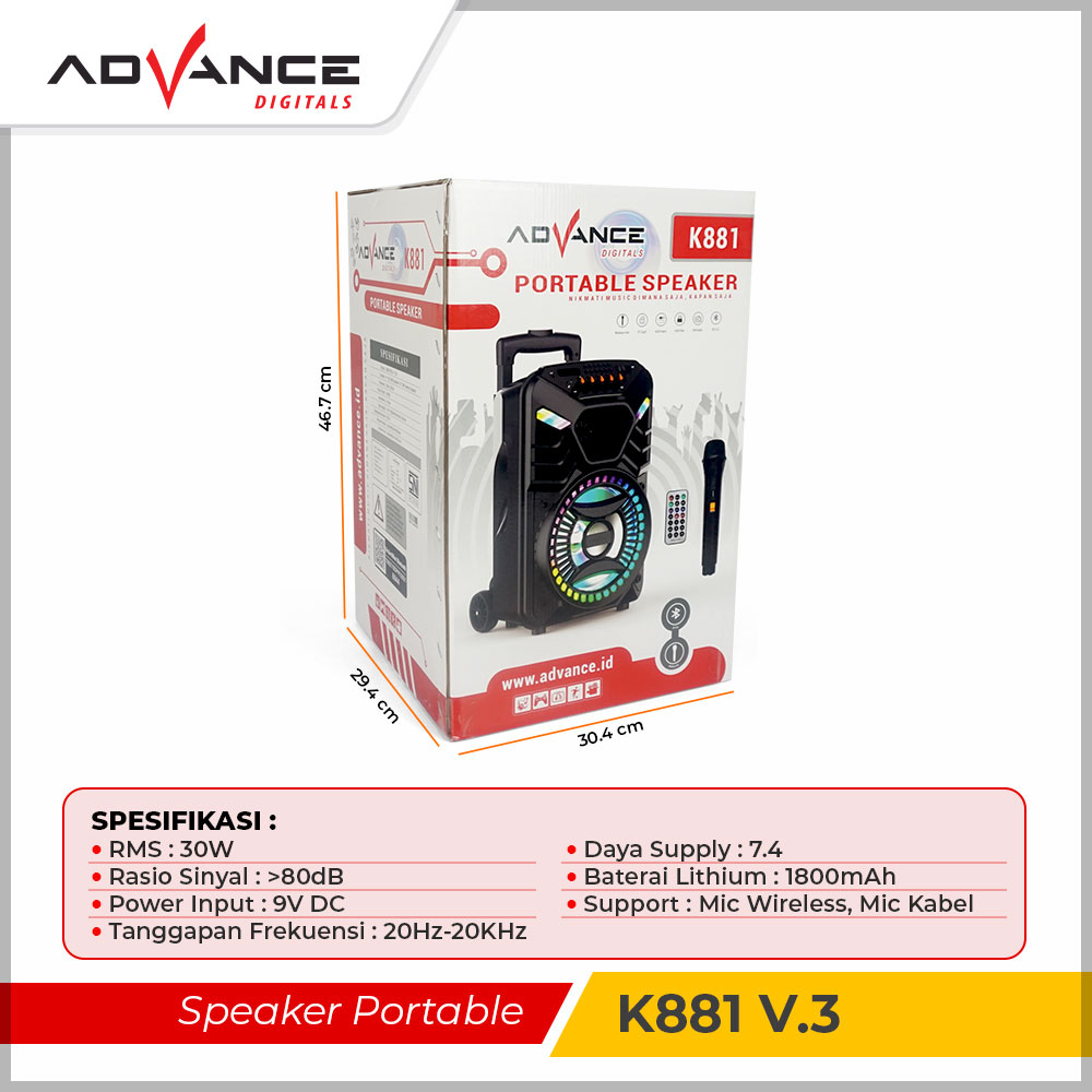 Speaker Bluetooth ADVANCE Portable Meeting 8&quot; Inch Gratis 1 Mic Wireless K881N.v3