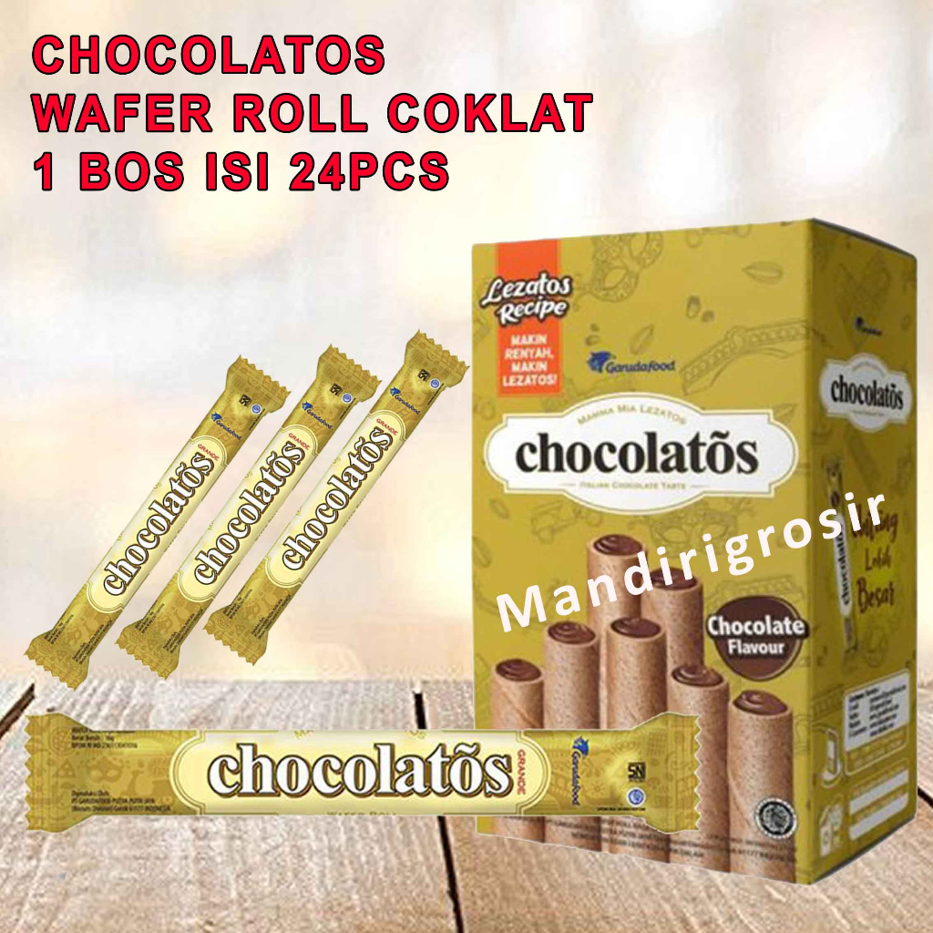 Wafer Roll * Chocolatos * Wafer Cokelat * 1box Isi 20pcs * 16gr