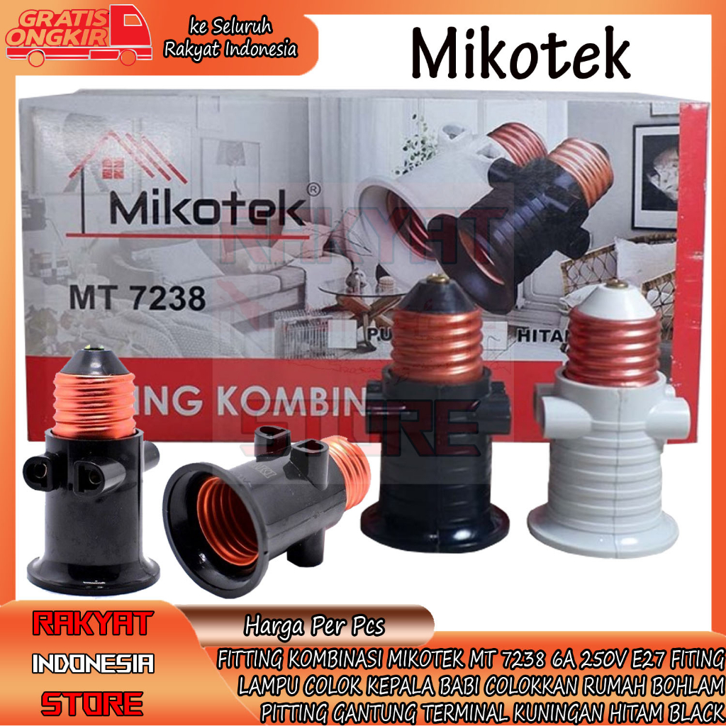 FITTING KOMBINASI MIKOTEK MT 7238 6A 250V E27 FITING LAMPU COLOK KEPALA BABI COLOKKAN RUMAH BOHLAM P