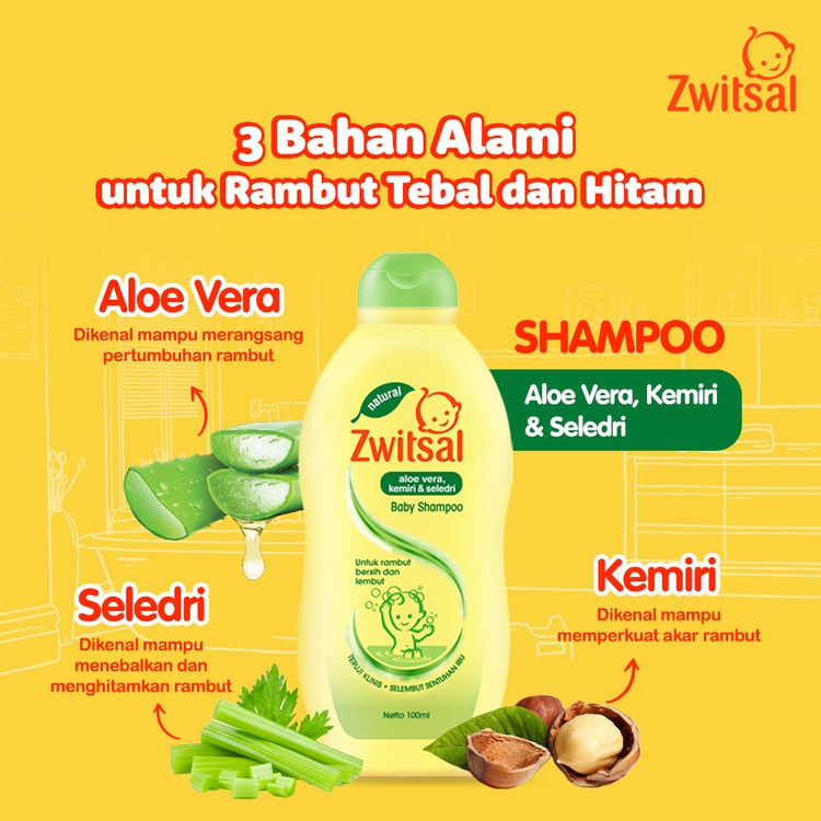 ZWITSAL Natural Baby Shampoo Aloe Vera, Kemiri and Seledri (Tersedia varian ukuran)