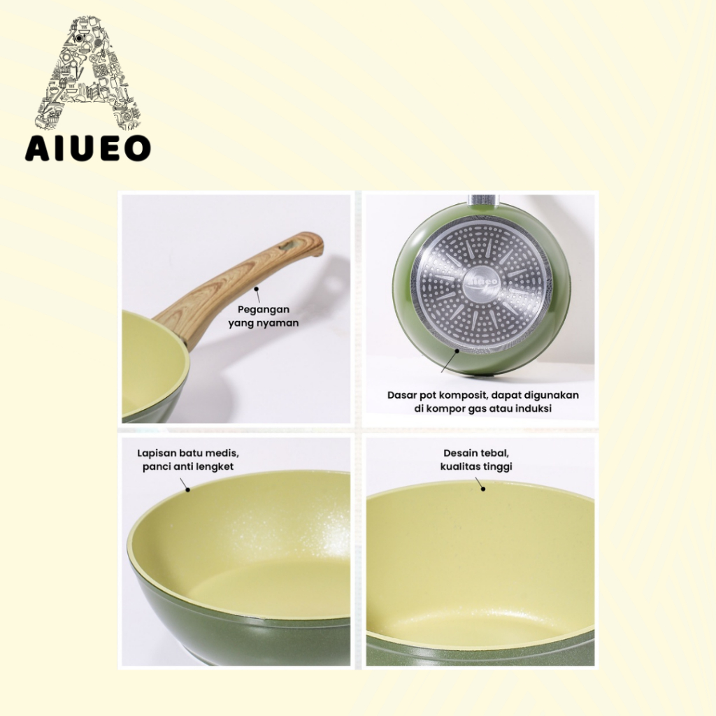 teflon Anti Lengket 24cm - Frying Pan 24cm Warna Avocado - Panci Penggorengan Marble Pan Stainless | Panci Anti Lengket