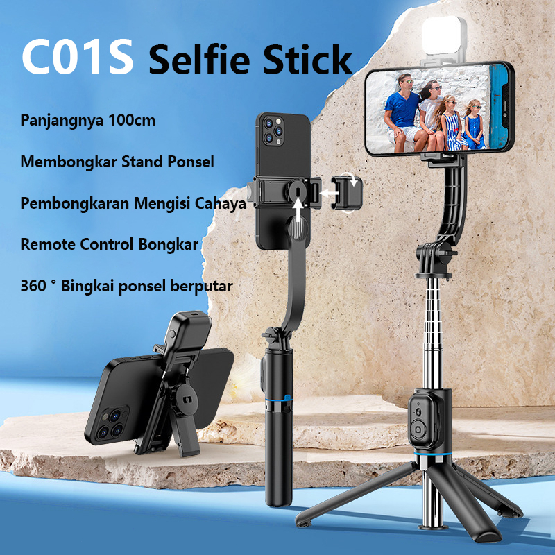 [BISA COD]  Tripod Handphone Hp Gimbal Stabilizer Handphone FTT C01S Portable Tongsis 105CM Auto Bal