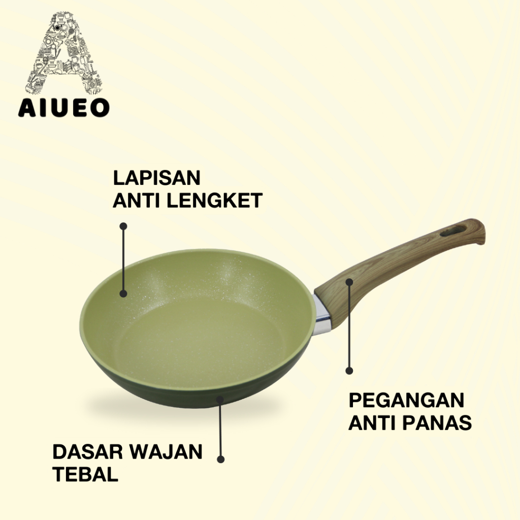 AIUEO Frying Pan 20 Cm Anti Lengket Plat Stainless Steel Wajan Marble Granit Fry Pan