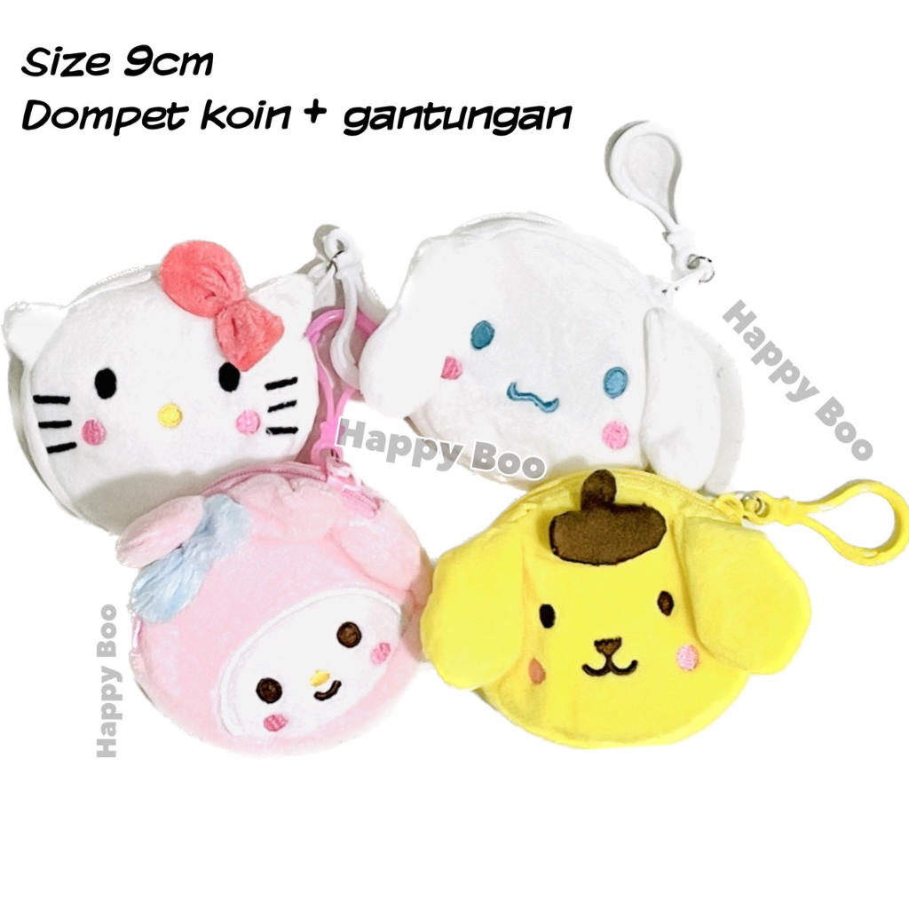 dompet koin + gantungan kunci Sanrio face cinnamoroll hello kitty melody pom pom purin sice