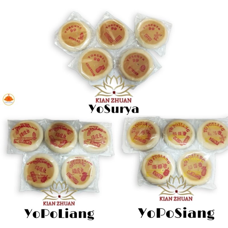 MoonCake Kue Bulan Putih Bulat YoPoLiang, YoPoSiang, YoSurya / Cokelat, Cokelat Keju, Keju, Cempedak, Durian