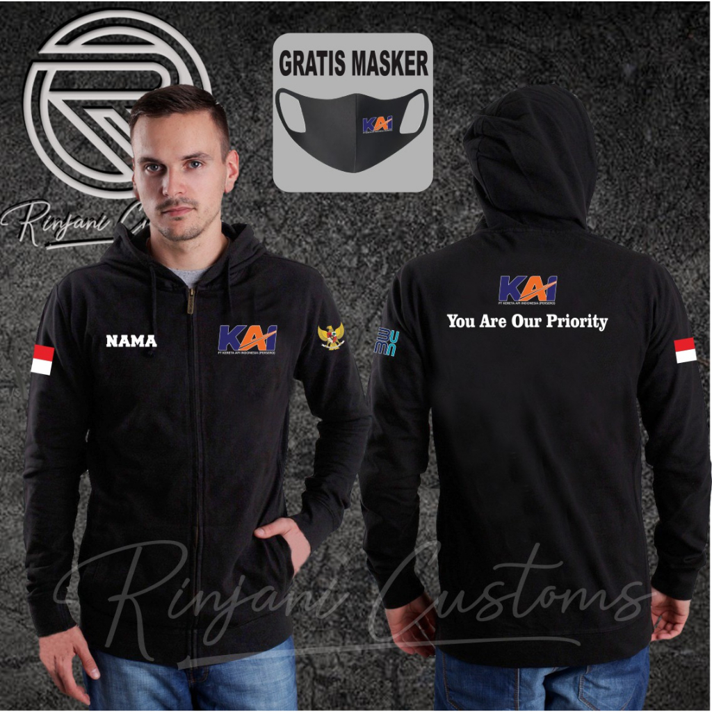 JAKET KAI GRATIS NAMA DAN MASKER - JAKET KERETA API INDONESIA - JAKET BUMN KAI