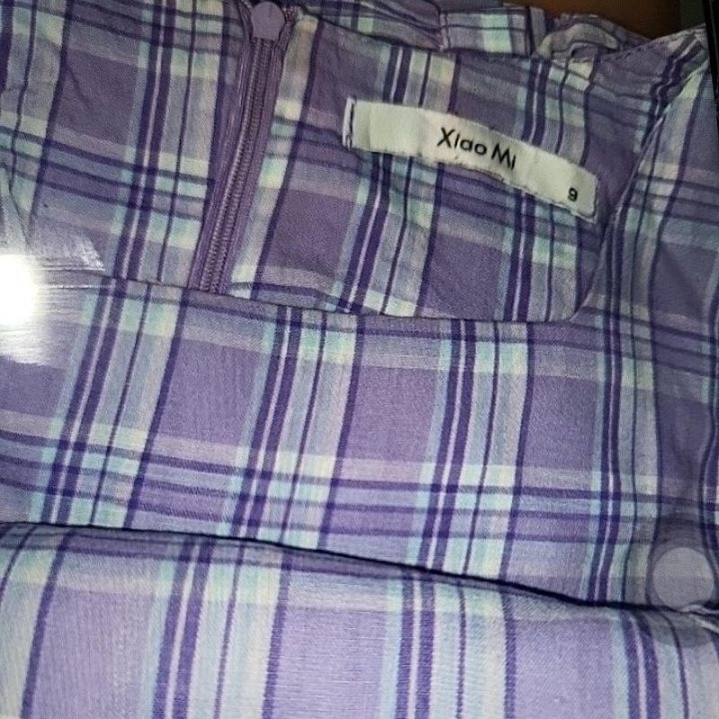 dress kotak lilac square neck