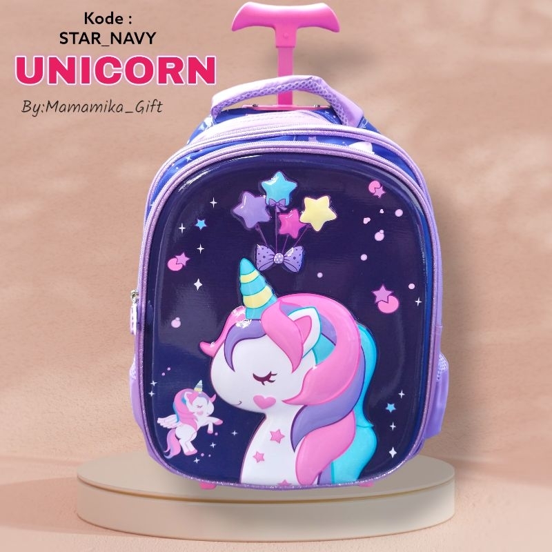 RANSEL TROLLEY ANAK PREMIUM MOTIF UNICORN / TAS TROLI SEKOLAH ANAK TK