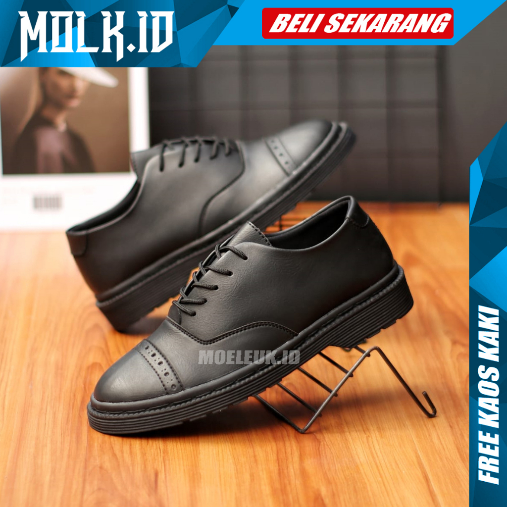 MOLK Sepatu Docmart Pria Full Black Original Pantofel Formal Kerja Kuliah