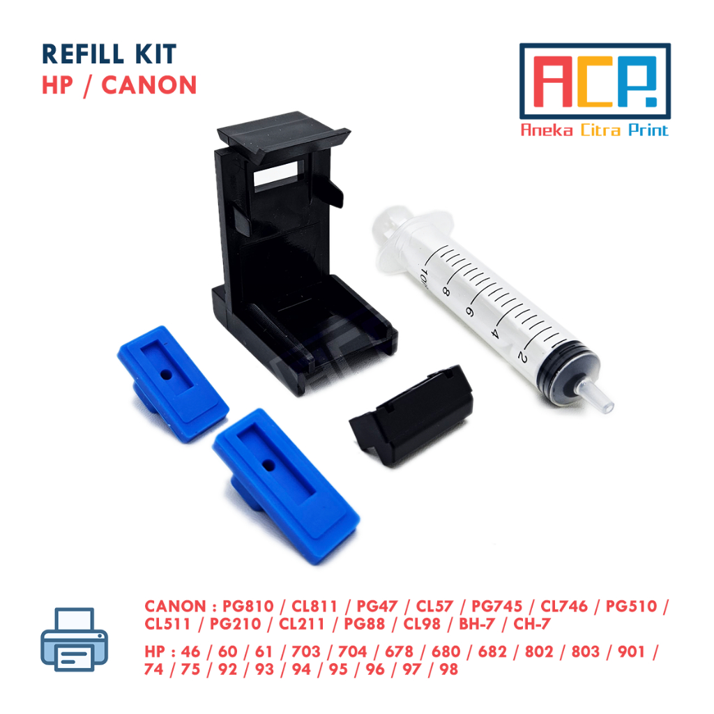 Refill Tool Kit Universal Cartridge HP &amp; Canon 680 682 810 811 745 746 + Spuit