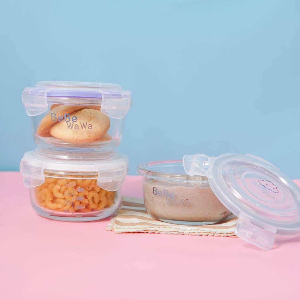 BeBeWaWa Glass Food Container BW002-1 / Glass Storage MPasi + penutup BPA FREE / Mangkok Kaca Tempat Makan Bayi