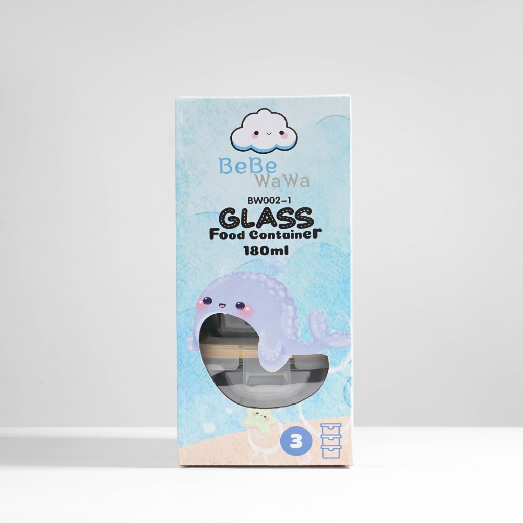 BeBeWaWa 3pcs Premium Baby Glass Food Container Square BW002-1