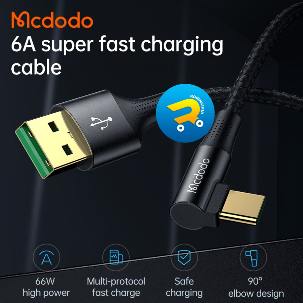 MCDODO Kabel Charger Type C Gaming Series Fast Charging (GEN 3) 90 degree- Kabel Type C - Kabel Data Type C - Charger Type C - Kabel Type C Fast Charging - Charger Type C - Type C Gaming - Type C Game - USB to Type C - kabel Type C samsung - Kabel Samsung