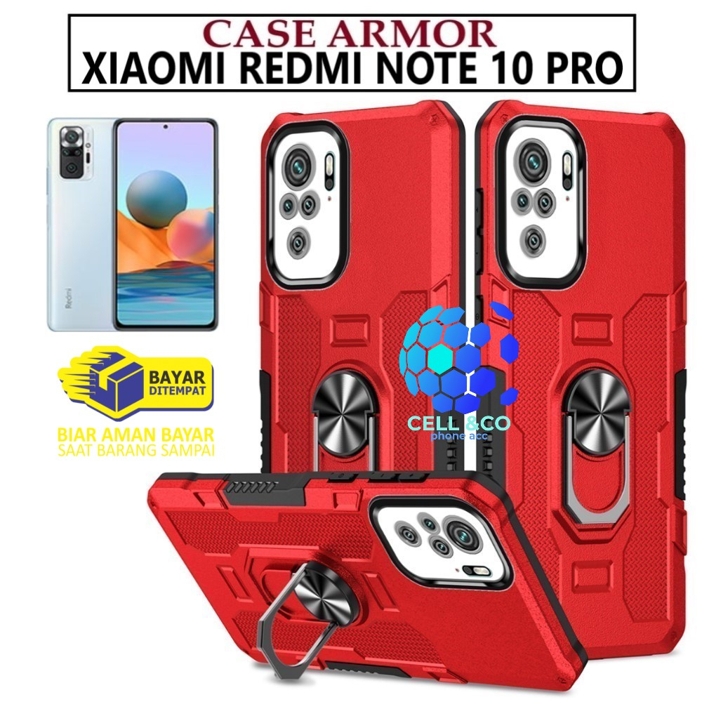 Case Armor XIAOMI REDMI NOTE 10 PRO Iring Cincin Magnetic Kesing Hp Protect kamera Premium Hard Case Standing Robot Pelindung Kamera