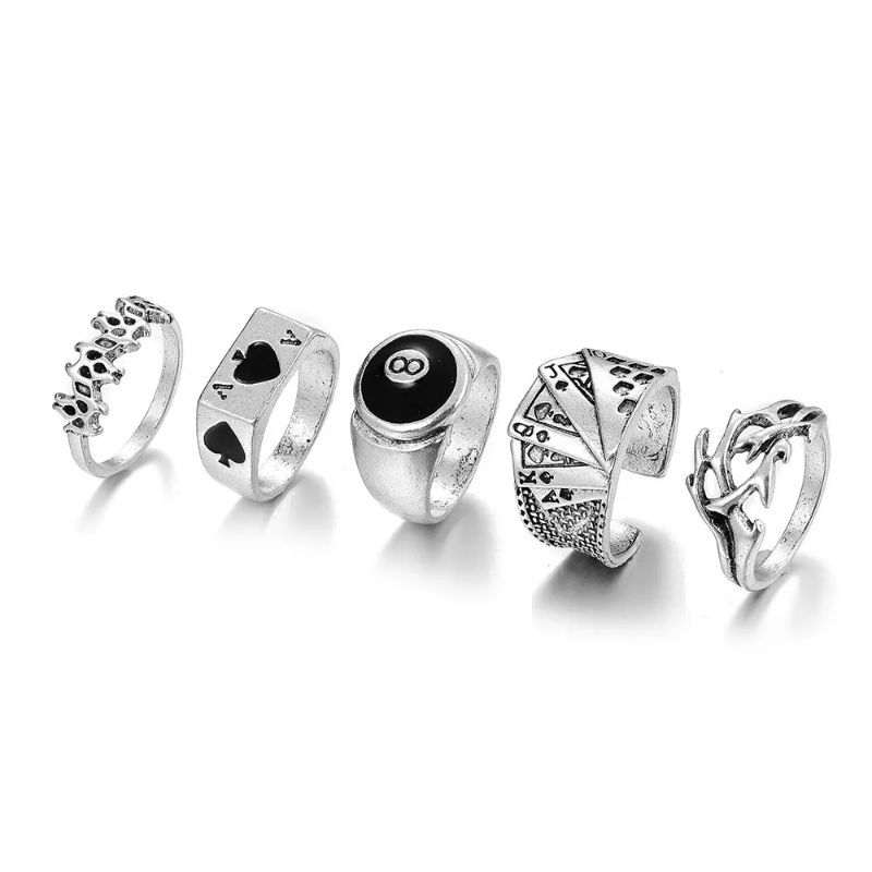 Cincin Poker Titanium Hip Hop Style / 5pcs Cincin Logo Kartu AS