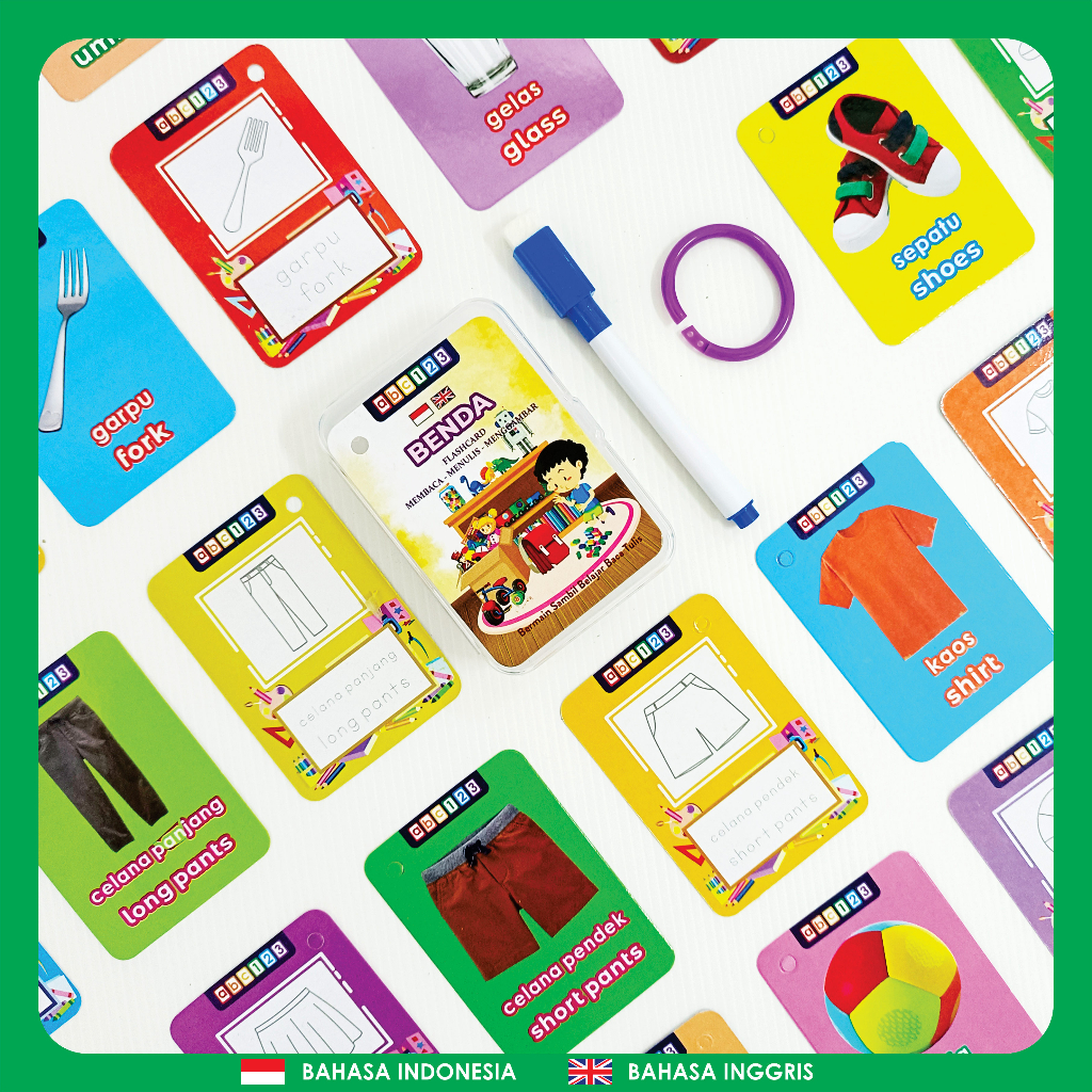 Flash Card Wipe Clean ( BONUS RING + SPIDOL + BOX ) Mainan Edukasi Flashcard Kartu Pintar Anak