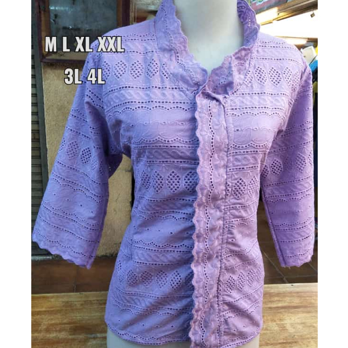 Atasan/blus katun bolong premium motif tiruan pink butik kancing depan by madam