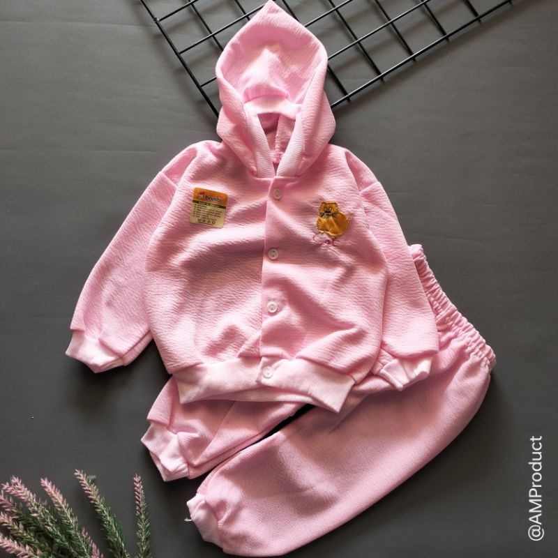 setelan hoodie bayi kulit jeruk 0-6 bulan