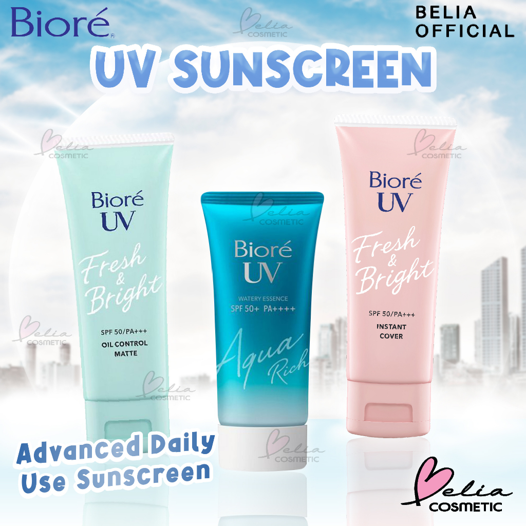 ❤ BELIA ❤ BIORE UV Sunscreen Series | Aqua Rich Watery Essence SPF 50+ PA++++ | Fresh &amp; Bright SPF 50 PA+++