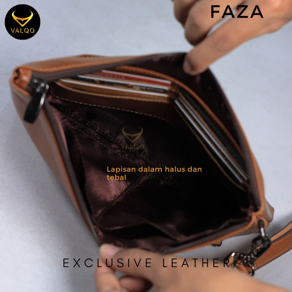 [VALQO] FAZA Clutch kulit Sapi Pouch Kulit Handbag Kulit Wanita Pria 6 Slot Kartu Tas Tangan Dompet Tangan