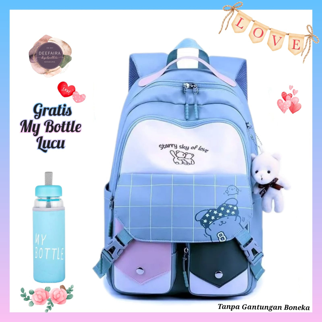 Tas Ransel Sekolah Anak Sd Smp Sma Model Beruang Cool Q1S Gratis Botol Minum Lucu