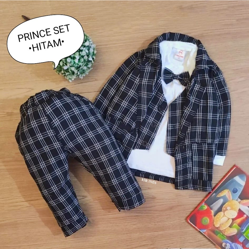 Setelan Baju Bayi Laki - Laki Model Jas Rompi Motif Prince Kotak Usia 6 Bulan-4 Tahun