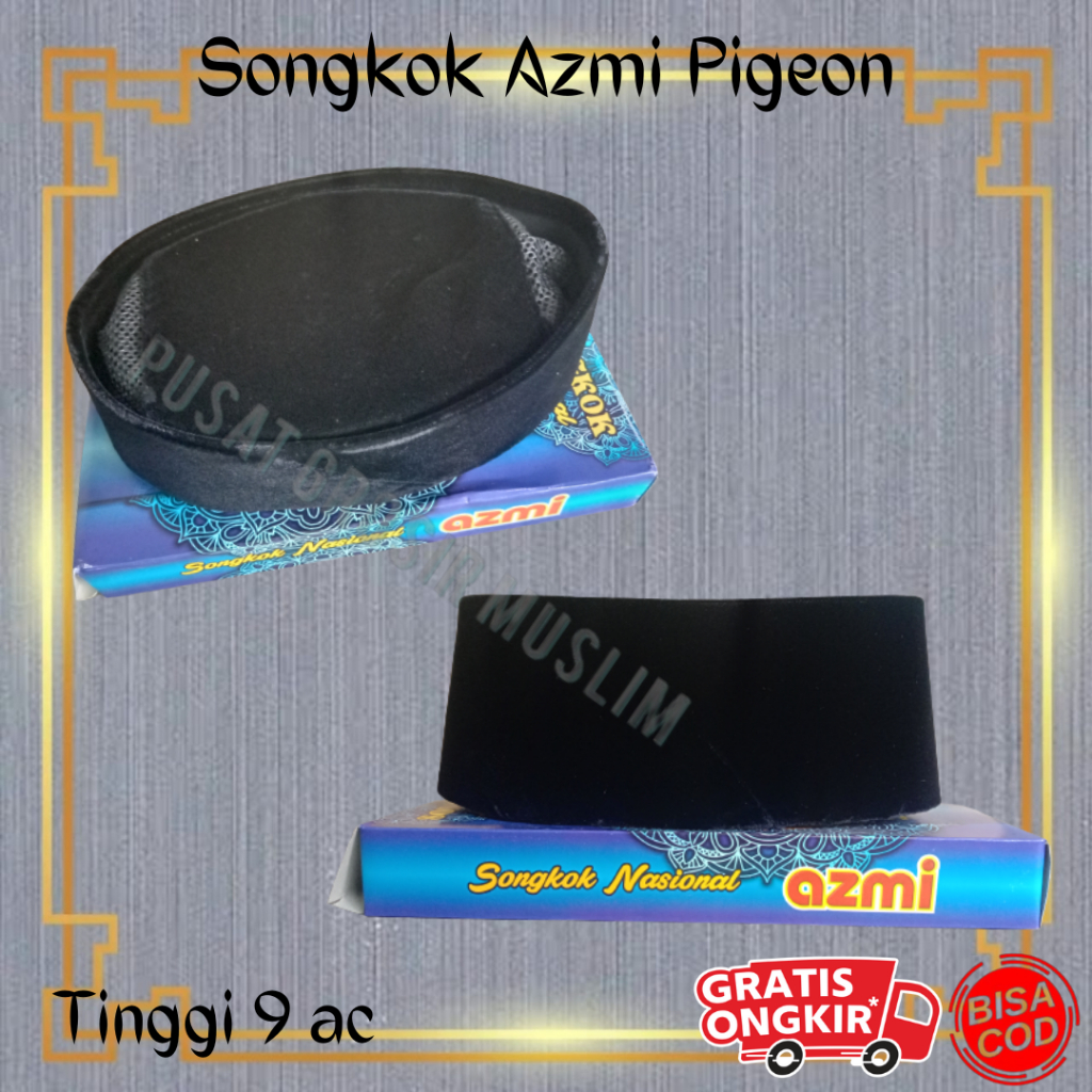 Songkok Nasional Hitam Songkok Azmi Tinggi 9 AC Bahan Beludru Pigeon Kualitas Premium