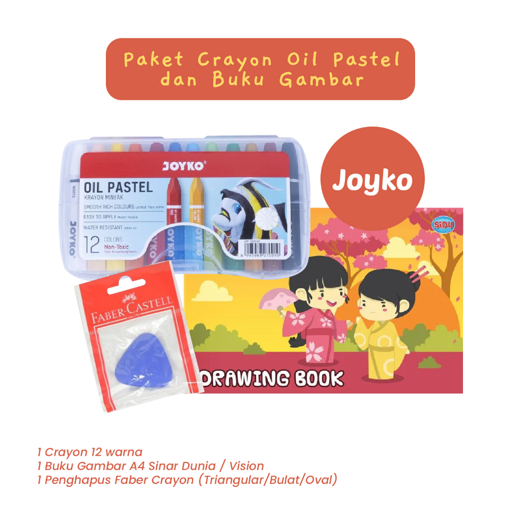 

Paket Crayon Oil Pastel Joyko Faber Buku Gambar A4 Back To School