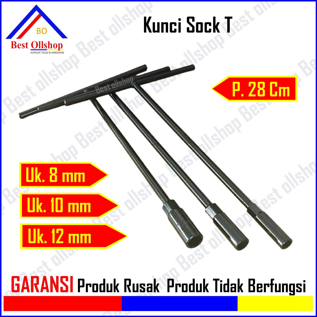 Kunci Sock T Hitam / T Socket Sok T Shock T Socket T Ukuran 8 10 12 MM Harga 1 Pcs