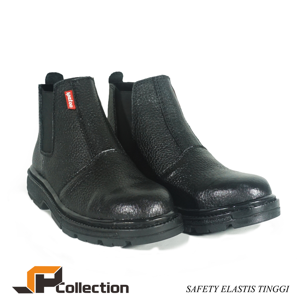 Sepatu Safety Pria Model Boots Elastis Bahan Kulit Asli Kulit Jeruk Original Ada Besi di Ujung Sepatu nya Sepatu Safety Elastis Tinggi Spatoo