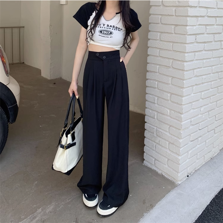 Korea Style kulot Celana Panjang Loose High Waist Wanita Loose Straight Pants