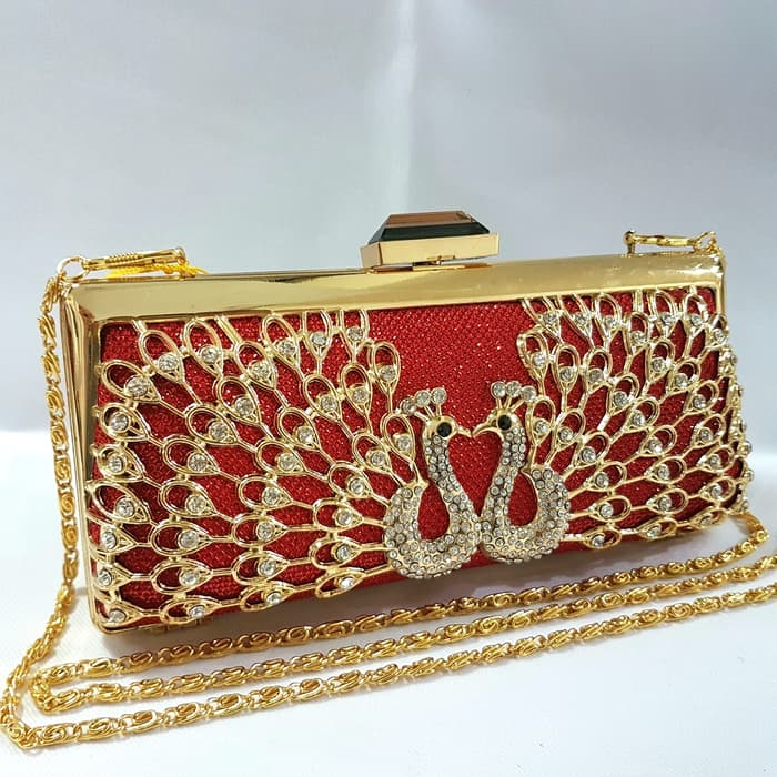 Tas Pesta Farnell Clutch Diamond Kondangan Cantik Import Motif Merak 2623/2653 Best Seller