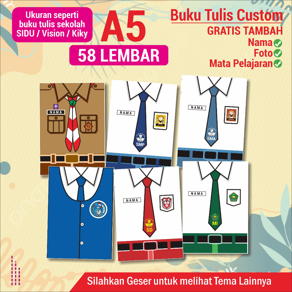 

[58 Lembar] Buku Tulis Custom Seragam Sekolah SD,MI,SMP,MTS,SMA | Buku Tulis Sekolah | Buku Tulis PNS, KORPRI | Buku Tulis Seragam Profesi Guru Pegawai Negeri Sipil | Buku Agenda | Catatan | Notebook A5 Boxy Kwarto Folio, SIDU/ Vision/ Kiky