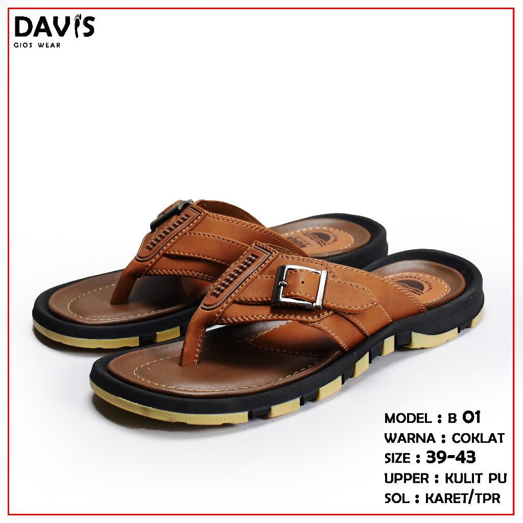 sandal kulit pria japit kasual davis sol  TPR anti slip original lokal jepit made in indonesia keren terbaru