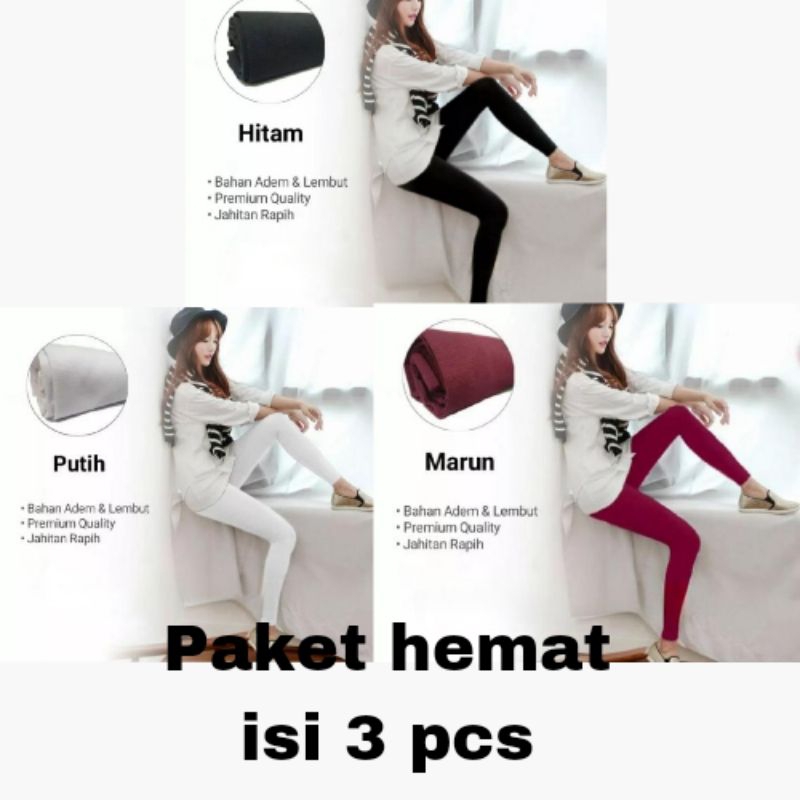 PAKET HEMAT ISI 3 PCS Celana Legging Bahan Kaos Rayon Legging Panjang Kaos Rayon