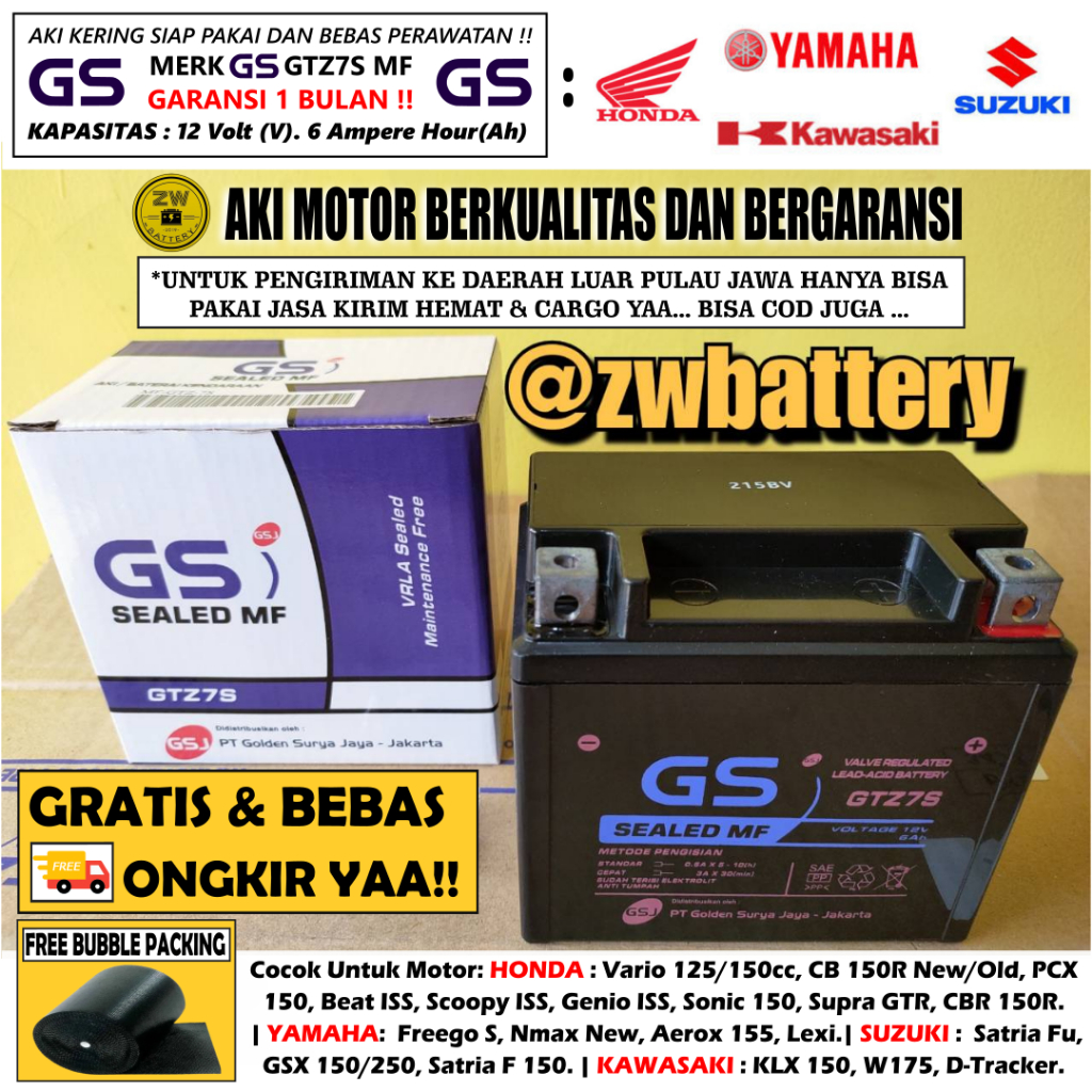 Aki Motor Vario CBS 125, Scoopy ISS, Beat Pop/ISS GTZ7S GS MF