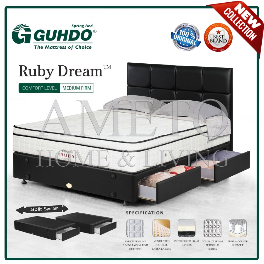 Paket Guhdo SpringBed Guhdo Ruby Latex 160x200 HS Drawer HB Caserta
