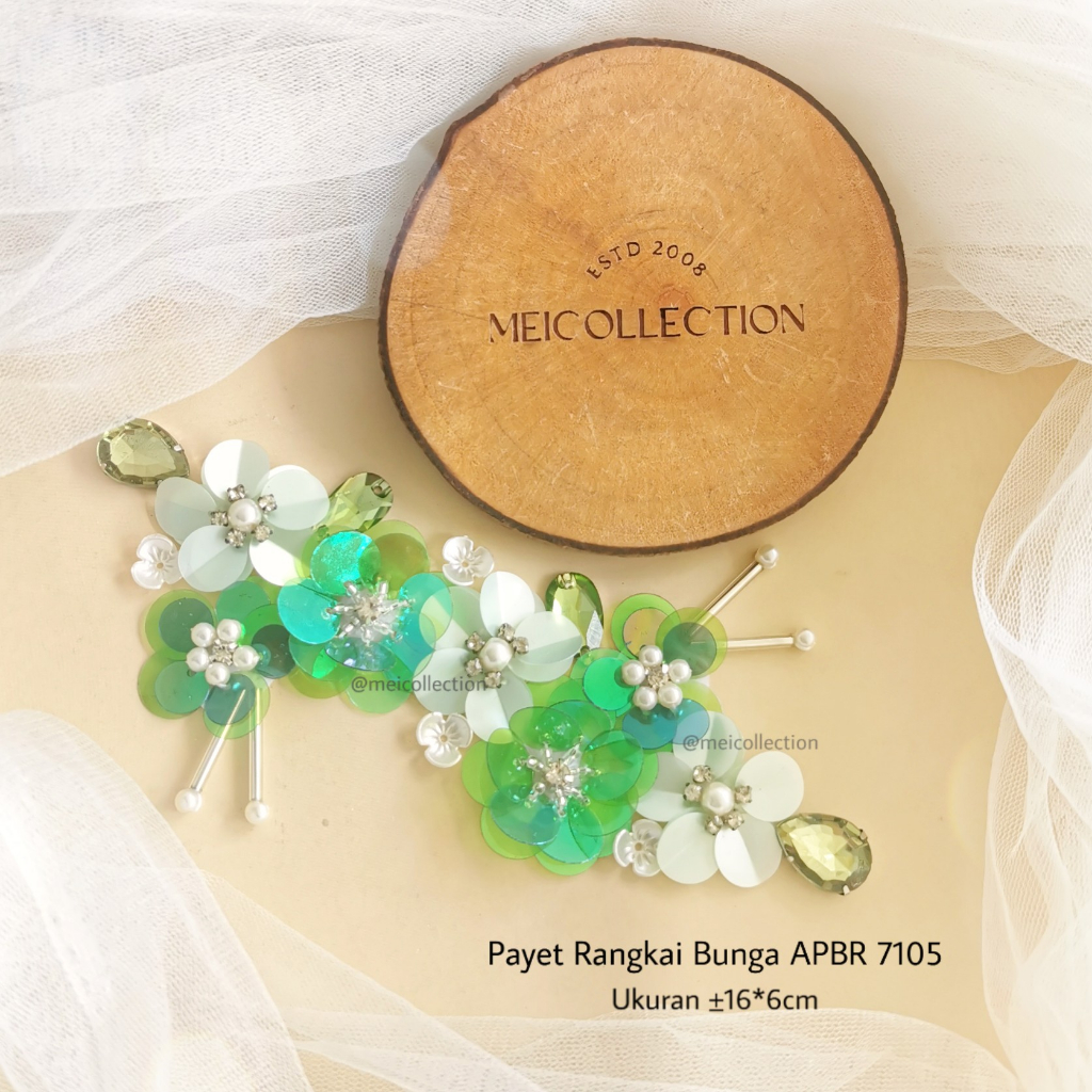 payet rangkai bunga 3d APBR 7105 hijau green kebaya gaun pengantin