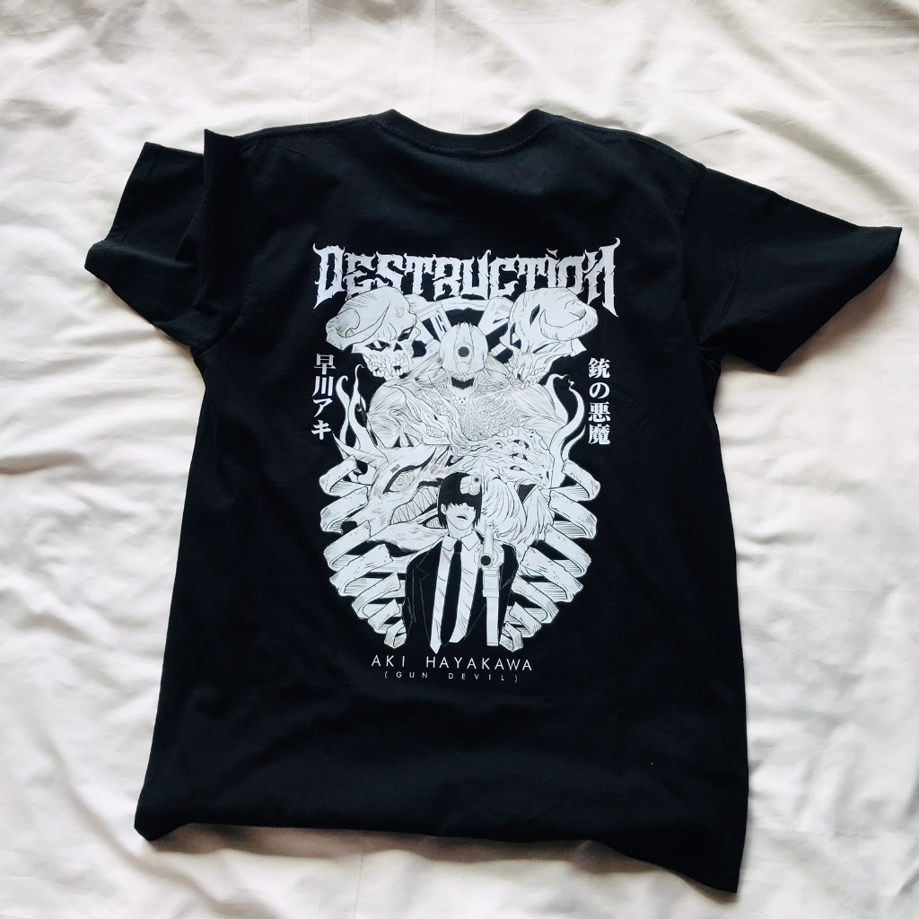 Torizu Tshirt Aki Gun Devil Black Anime Manga Kaos Aki Kon Chainsaw Man Devil Hunter Wibu Otaku