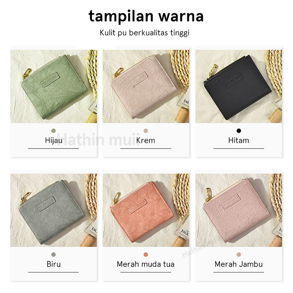 Hathin Muii Dompet Wanita Kecil Bahan Kulit PU Leather Premium  Lipat Resleting Fashion Wanita Import Dompet COD