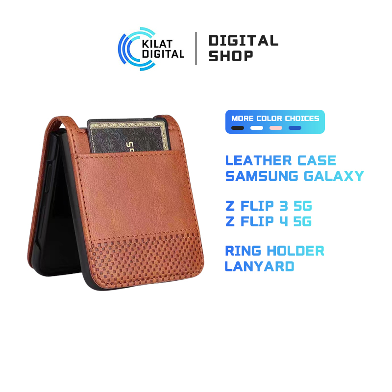 Case Samsung Galaxy Z Flip 4 / Case Samsung Galaxy Z Flip 3 5G Leather Flip Phone Case Card Slot / Lanyard / Ring Loop / Ring Holder Luxury Phone Case Cover