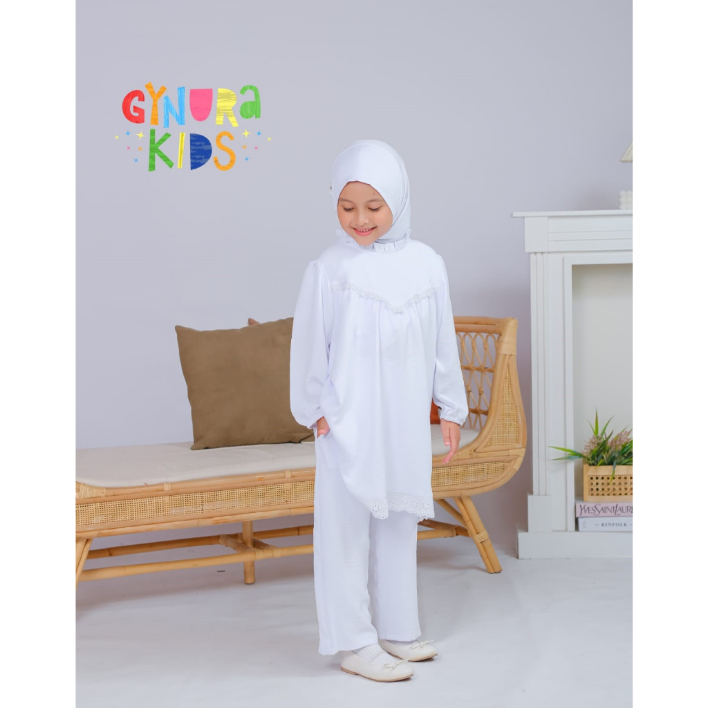 Setelan tunik putik Gynurakids bahan crinkle airflow 3 - 12 tahun | Seragam anak TK SD MI