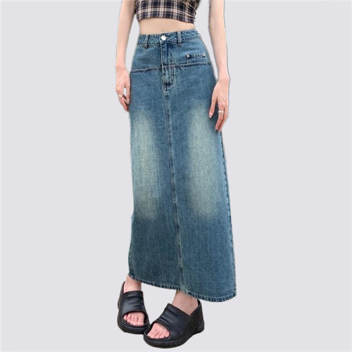 XIAOZHAINV Korean Style Denim Rok Panjang Wanita Skirts Setengah High Waist Biru 0796