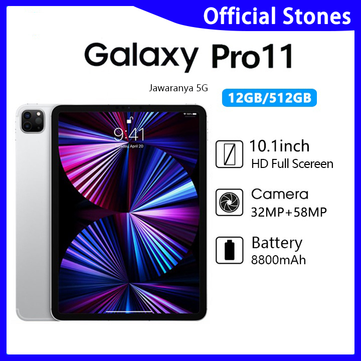 ?Bisa COD?Tablet PC Pro11 Tab Baru 12GB + 512GB Tablet Android 10.1 Inci Layar Full Screen Layar Bes