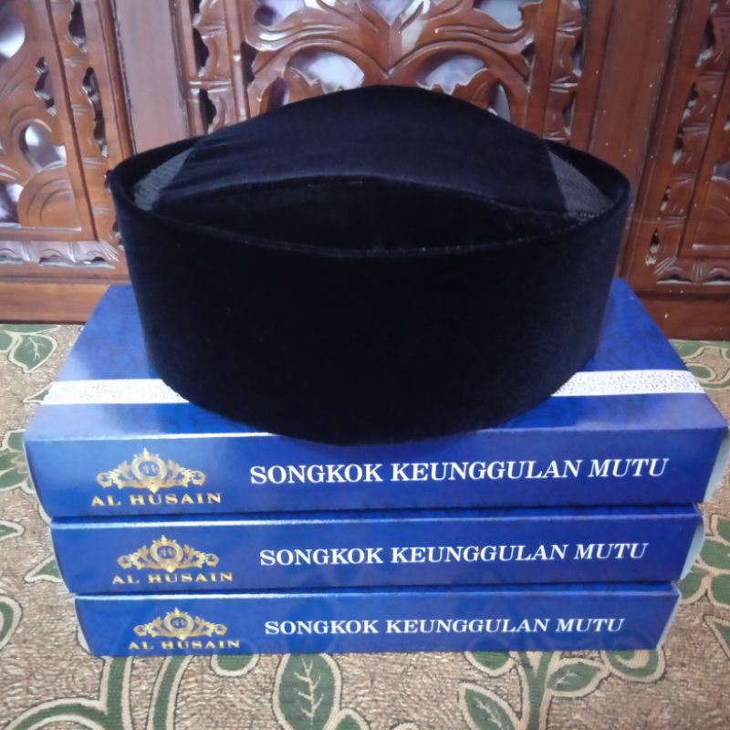 Songkok Kopyah Peci Hitam Susun Ber AC Tinggi 11 cm