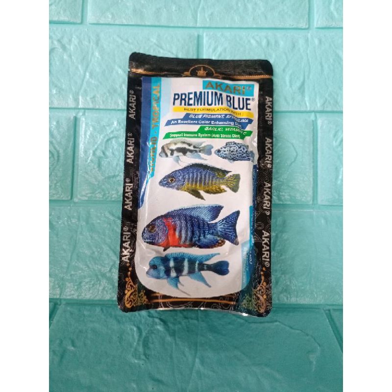 makanan ikan hias pelet akari premium blue cichild tropical 100gr